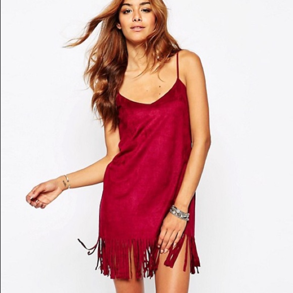 Missguided Suedette Fringe Hem Cami Dress